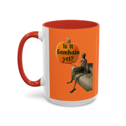Is it Samhain yet? Skeleton's Pumpkin Orange Accent Mug by CreepyCrafts.boo