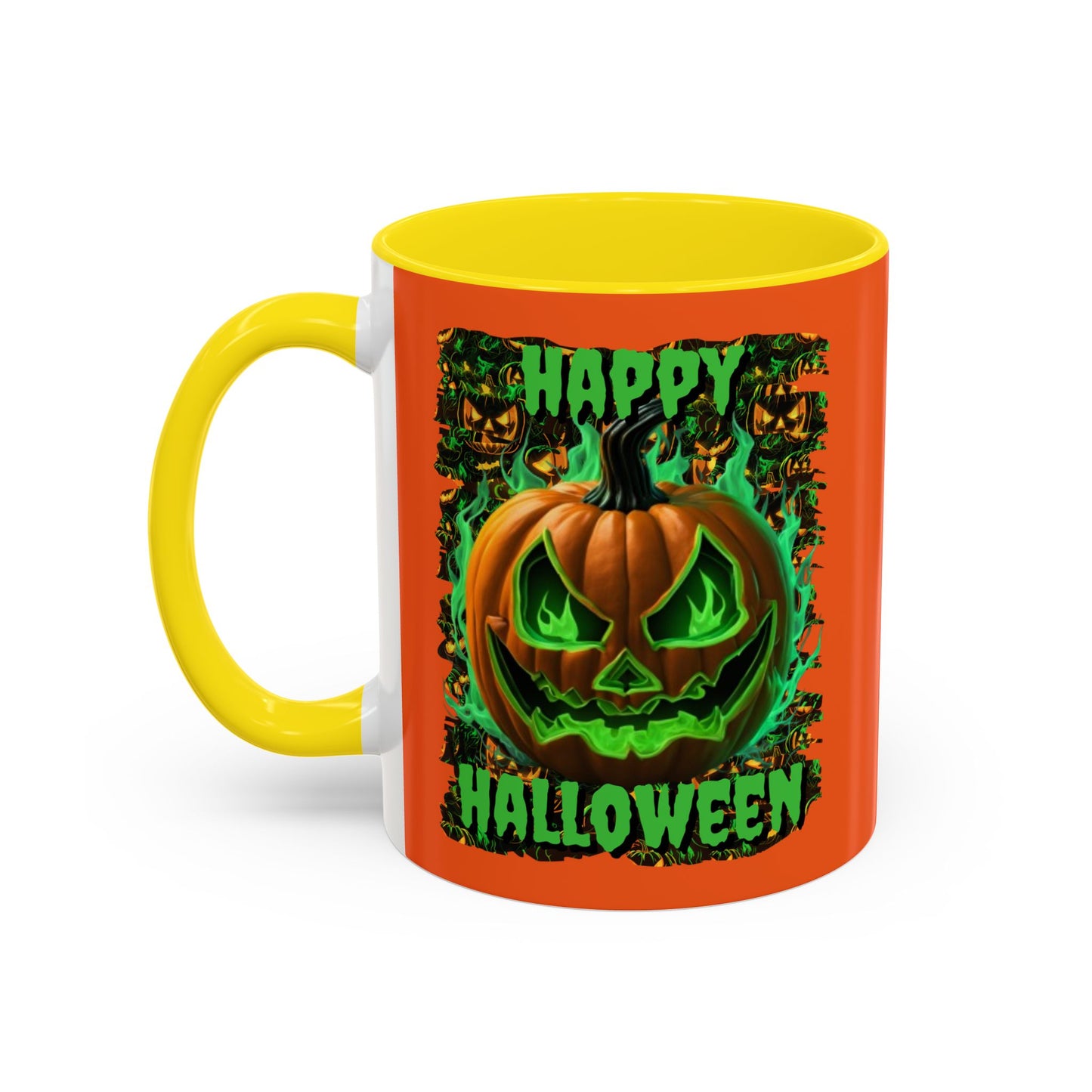 Happy Halloween Green Jack Orange Accent Mug by CreepyCrafts.boo