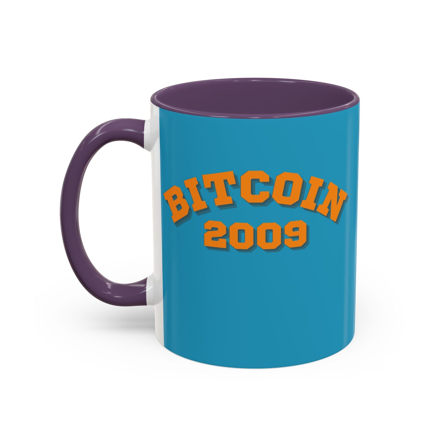 Bitcoin 2009 Turquoise Accent Mug by cypherpunkgear.com