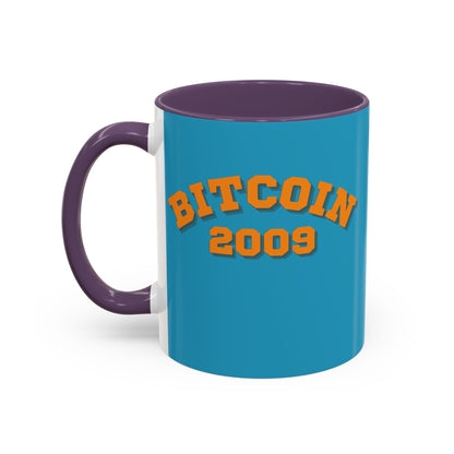 Bitcoin 2009 Turquoise Accent Mug by cypherpunkgear.com