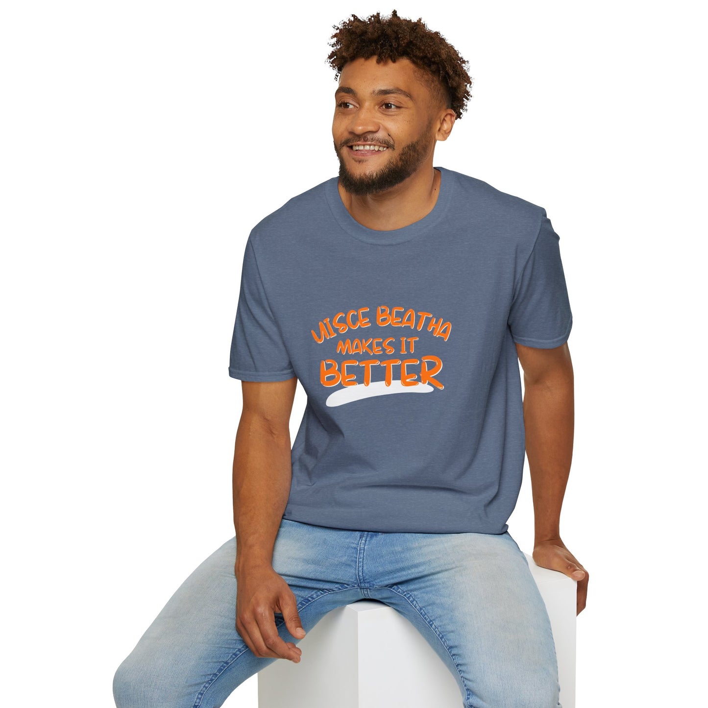 Uisce Beatha makes it better Orange font Dark colors Unisex T-Shirt by cypherpunkgear.com
