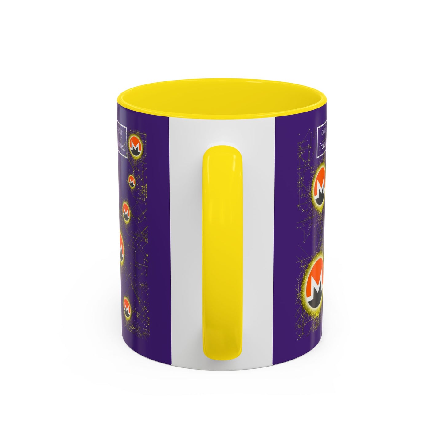 Monero (XMR) don't assume your freedoms are assured Purple Accent Mug by cypherpunkgear.com