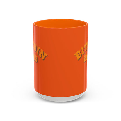 Bitcoin 2009 Orange Accent Mug by cypherpunkgear.com