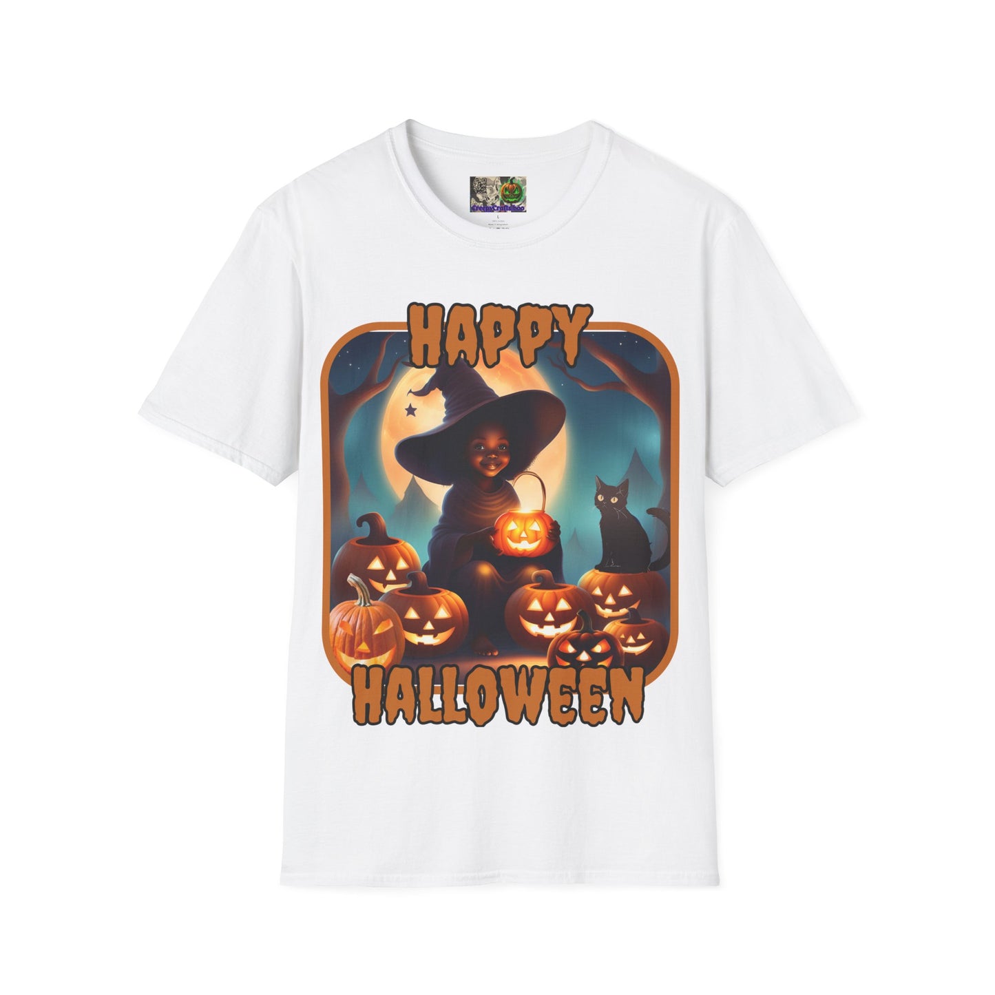 Happy Halloween Cute Witch Orange font, Light colors, Unisex T-Shirt by CreepyCrafts.boo