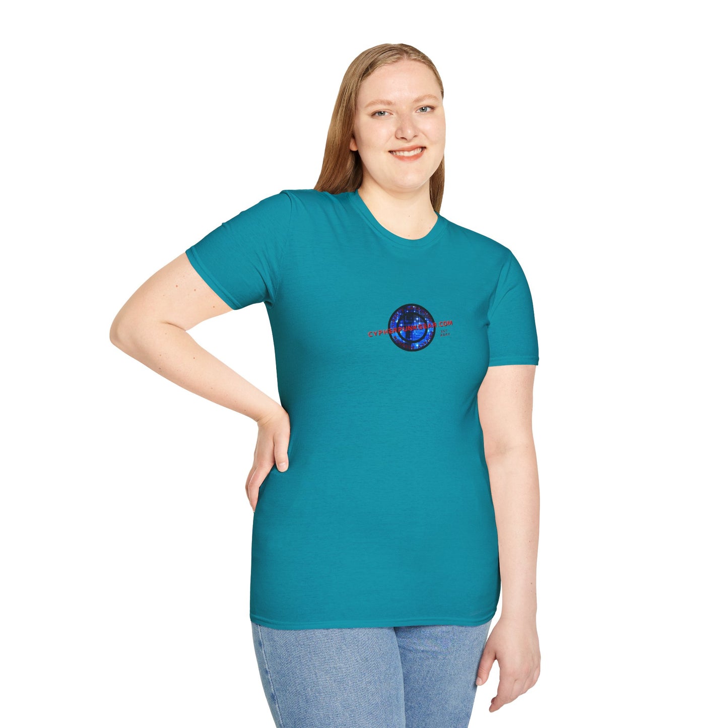 2-sided, cypherpunkgear.com Logo & Cityscape Dark colors Unisex T-Shirt by cypherpunkgear.com