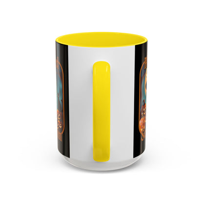 Blessed Samhain Cute Witch Orange font Black Accent Mug by CreepyCrafts.boo