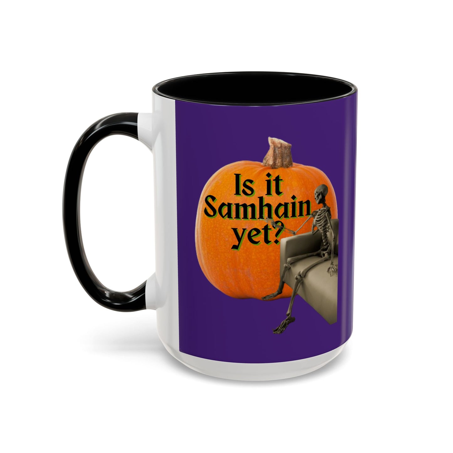 Is It Samhain Yet? Skeleton's Giant Pumpkin Purple Accent Mug by CreepyCrafts.boo