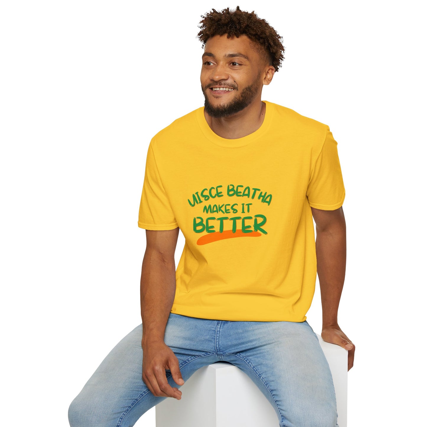 Uisce Beatha makes it better Green font Light colors Unisex T-Shirt by cypherpunkgear.com