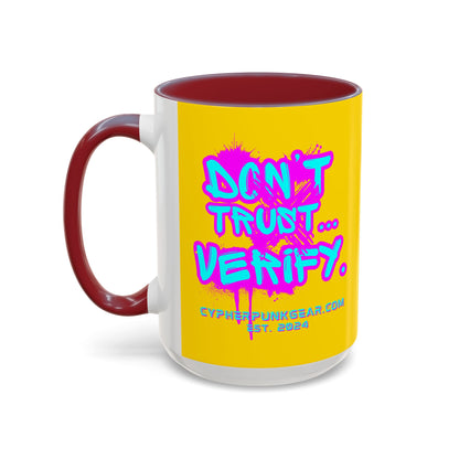 Don't Trust...Verify. Yellow Accent Mug by cypherpunkgear.com