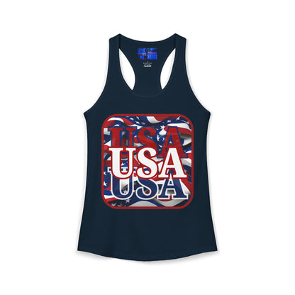 Red WHITE and Blue USA Patriot Women's Racerback Tank Top by cypherpunkgear.com