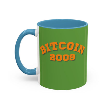 Bitcoin 2009 Green Accent Mug by cypherpunkgear.com