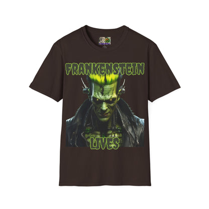 Frankenstein Lives Dark colors Unisex T-Shirt by CreepyCrafts.boo