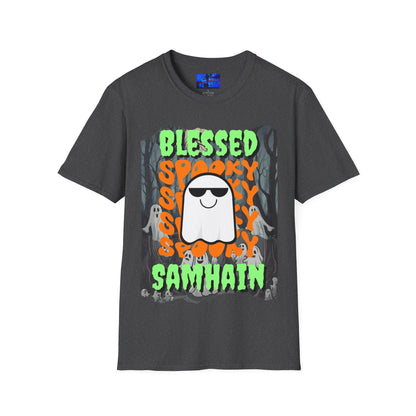 Spooky Blessed Samhain Ghost GNfont Unisex T-Shirt by cypherpunkgear