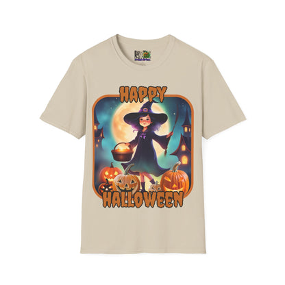 Happy Halloween Little Witch Orange font, Light colors, Unisex T-Shirt by CreepyCrafts.boo