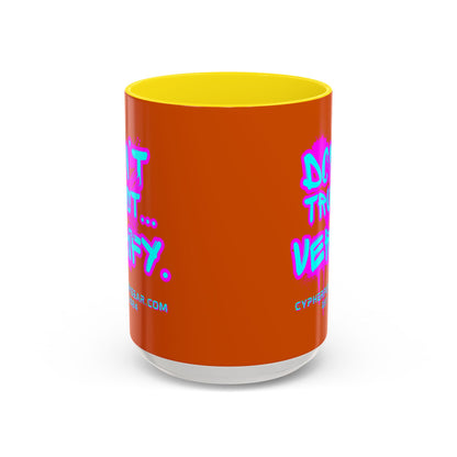 Don't Trust...Verify. Orange Accent Mug by cypherpunkgear.com