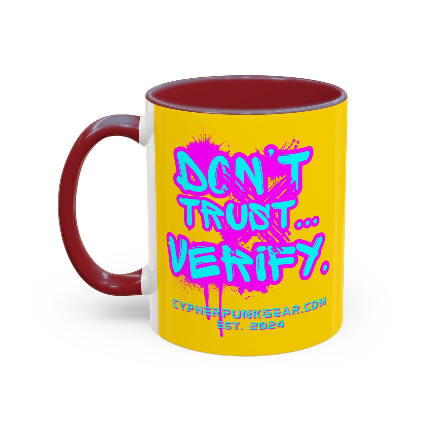 Don't Trust...Verify. Yellow Accent Mug by cypherpunkgear.com