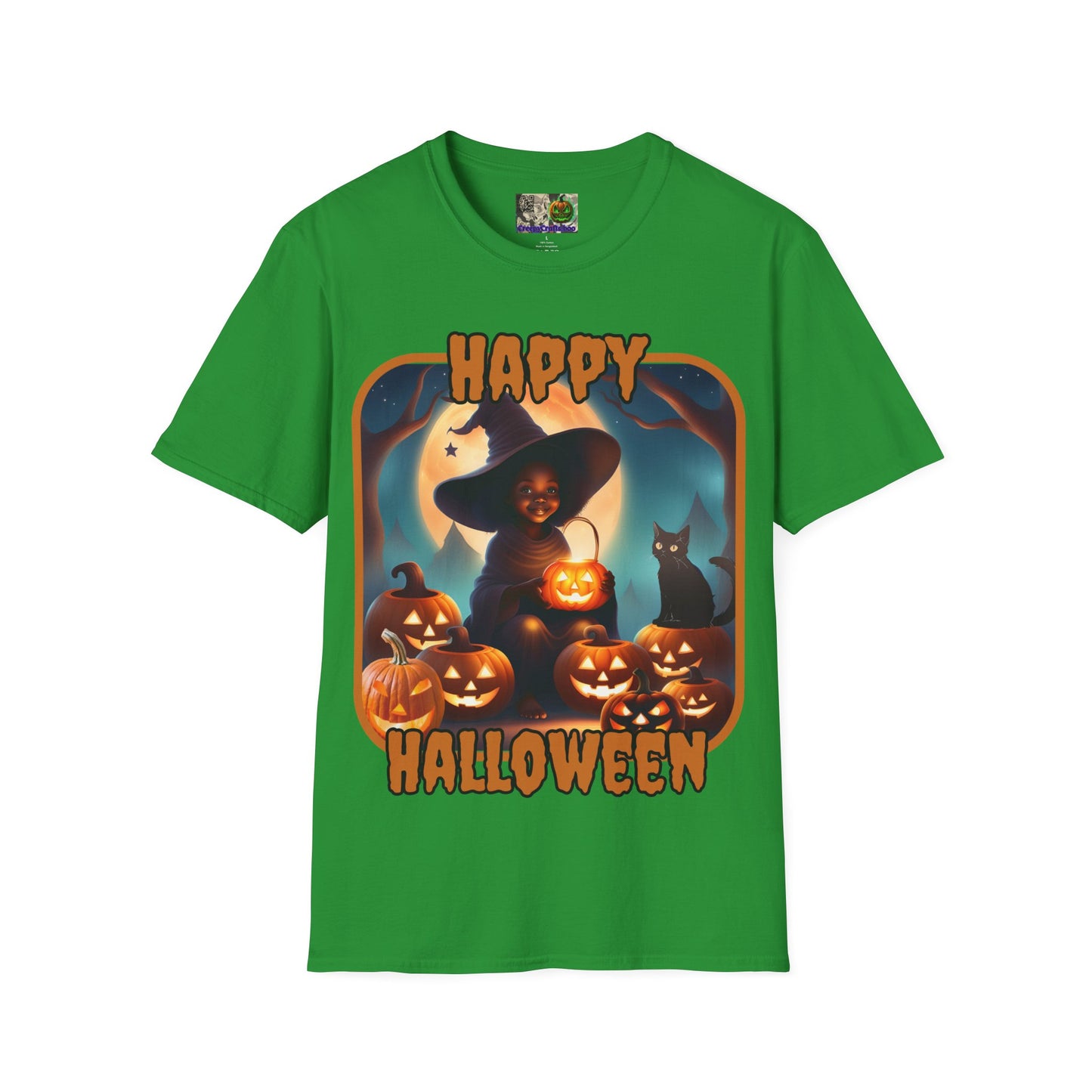 Happy Halloween Cute Witch Orange font, Dark colors, Unisex T-Shirt by CreepyCrafts.boo