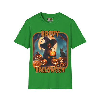 Happy Halloween Cute Witch Orange font, Dark colors, Unisex T-Shirt by CreepyCrafts.boo