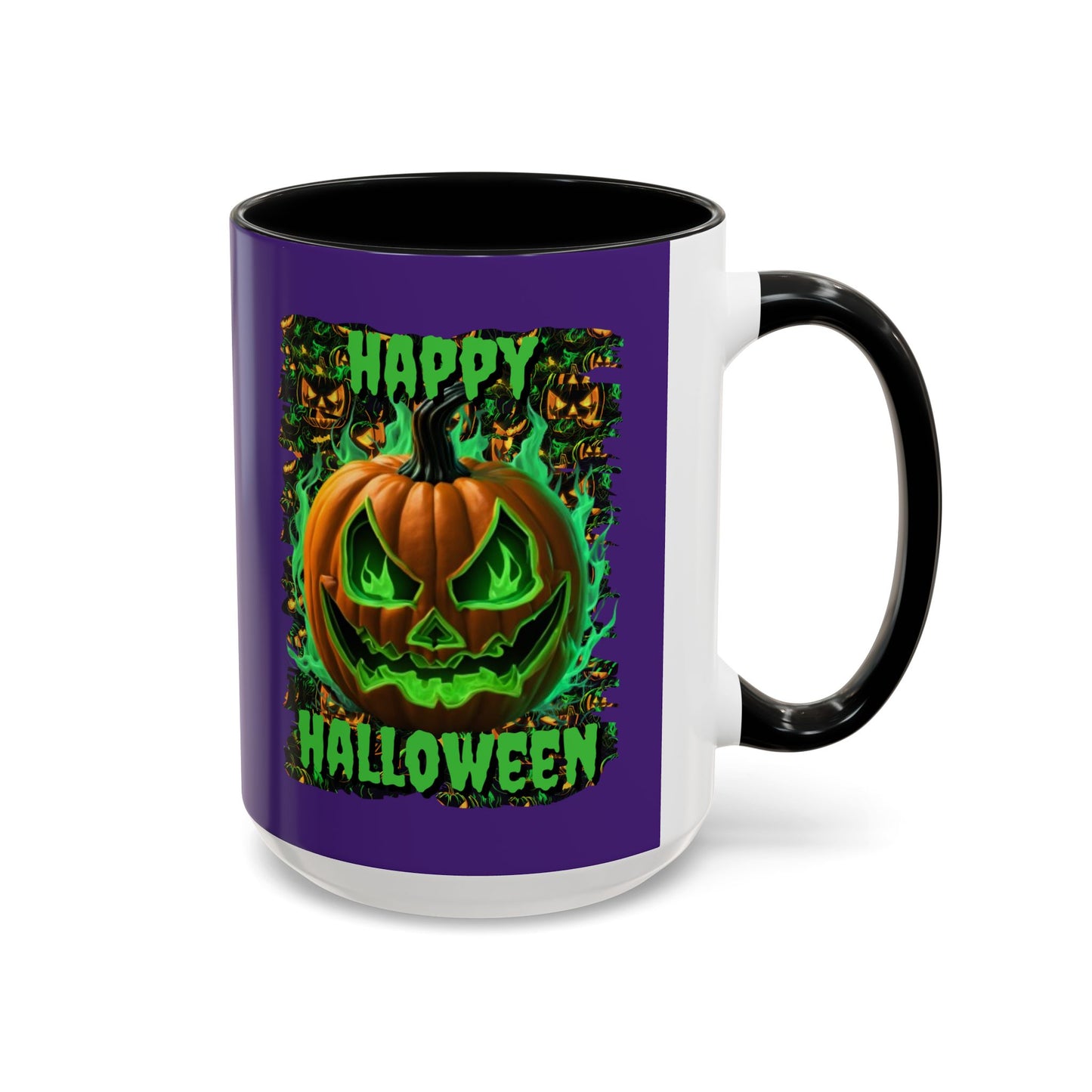 Happy Halloween Green Jack Purple Accent Mug by CreepyCrafts.boo