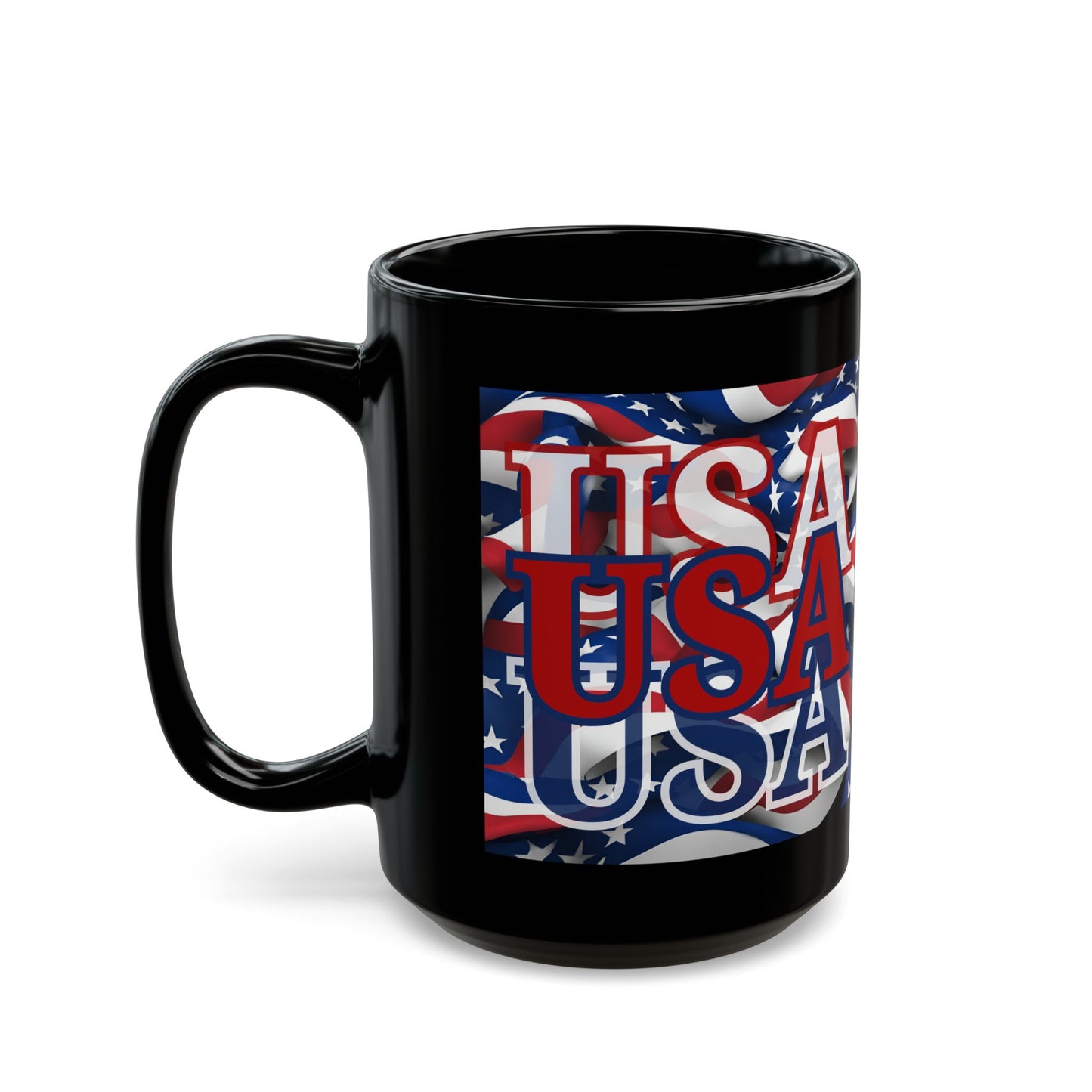 USA Red font Center Patriot Black Mug by cypherpunkgear.com