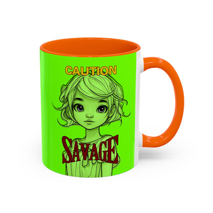 Caution, Savage Light Green Accent Mug by cypherpunkgear.com