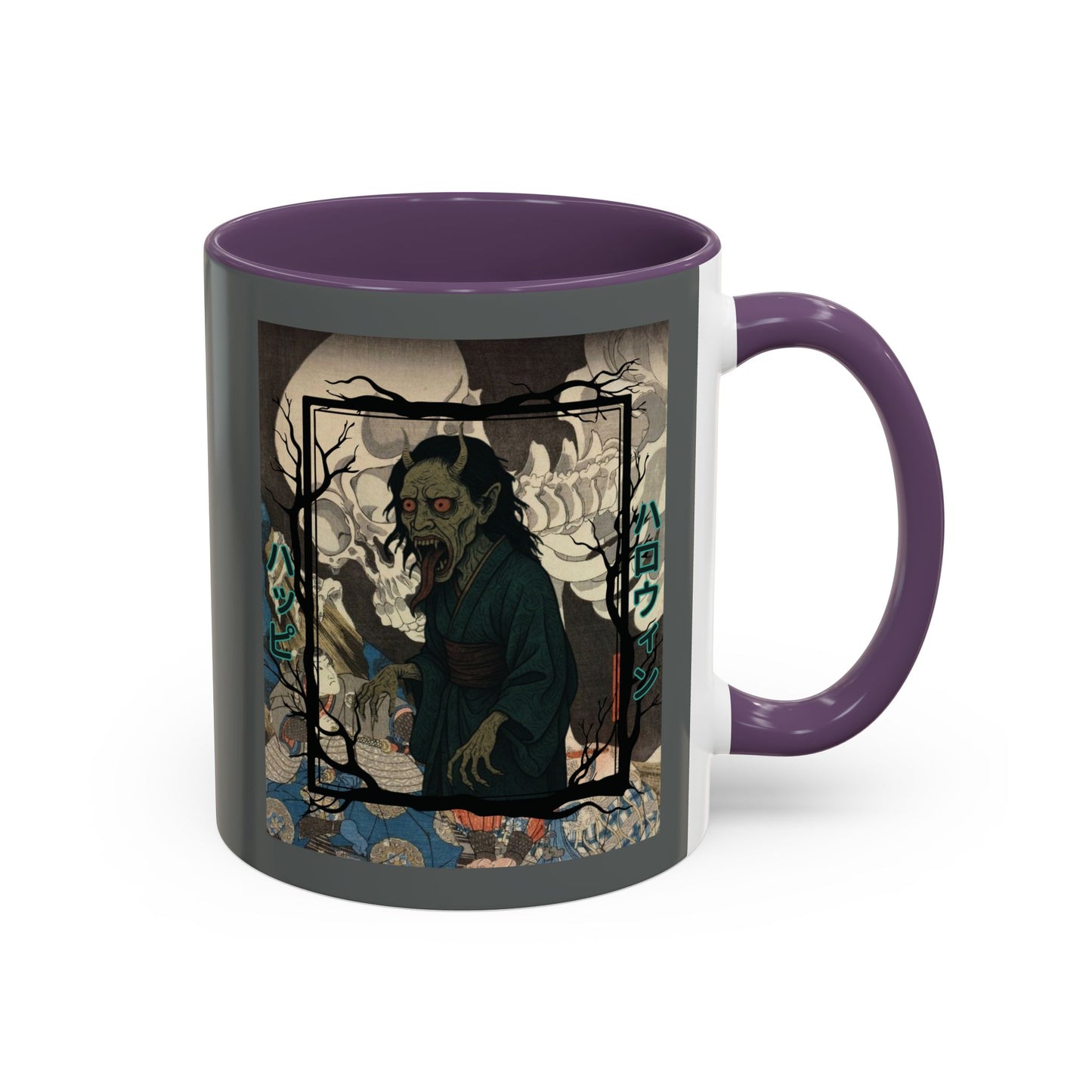 Yōkai Happy Halloween Grey Accent Mug by CreepyCrafts.boo