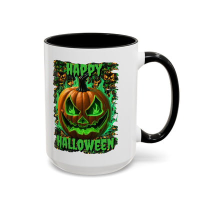 Happy Halloween Green Jack White Accent Mug by CreepyCrafts.boo