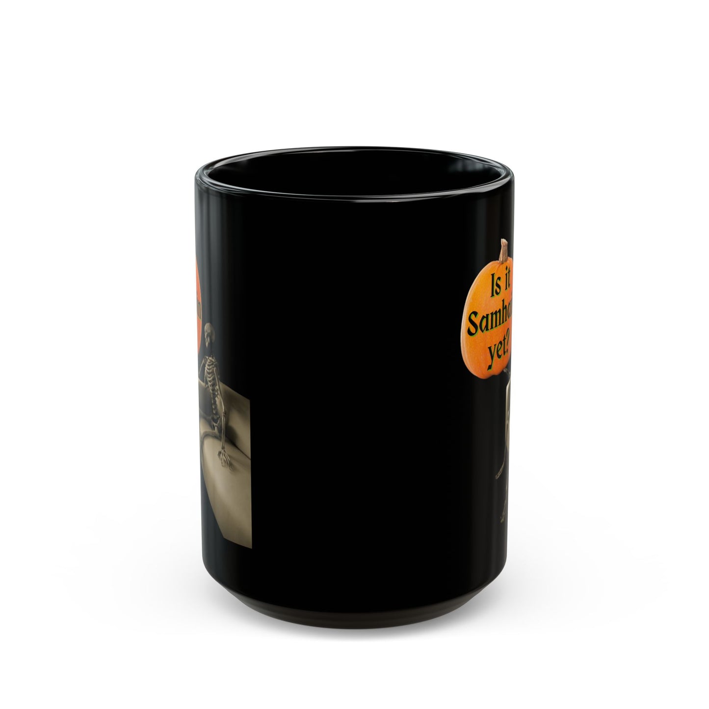Is it Samhain yet? Skeleton's Pumpkin Black Mug by CreepyCrafts.boo