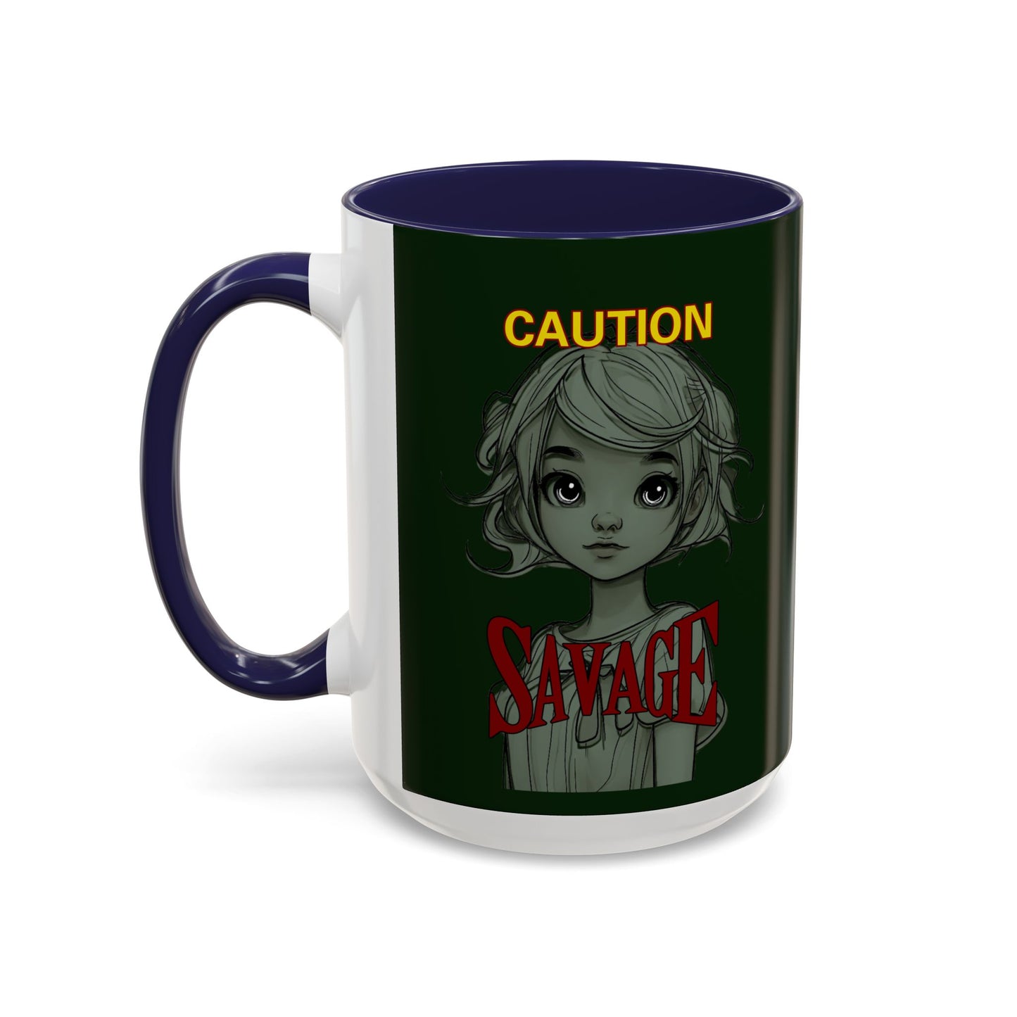 Caution, Savage Dark Green Accent Mug by cypherpunkgear.com