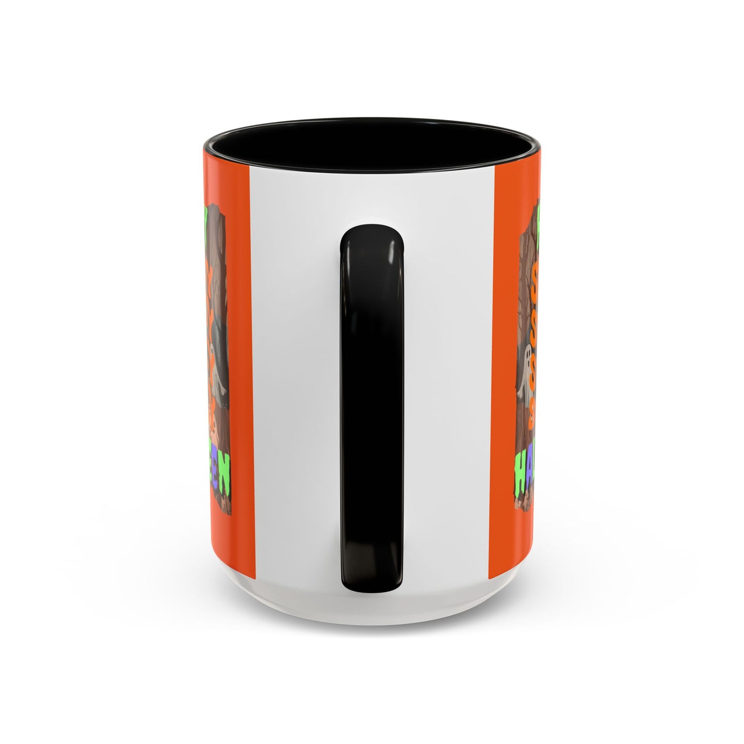 Spooky Happy Halloween Ghost Mixed font Orange Accent Mug by CreepyCrafts.boo