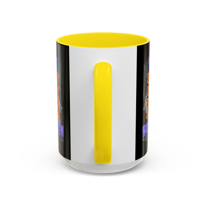 Spooky Happy Halloween Ghost Purple font Black Accent Mug by CreepyCrafts.boo