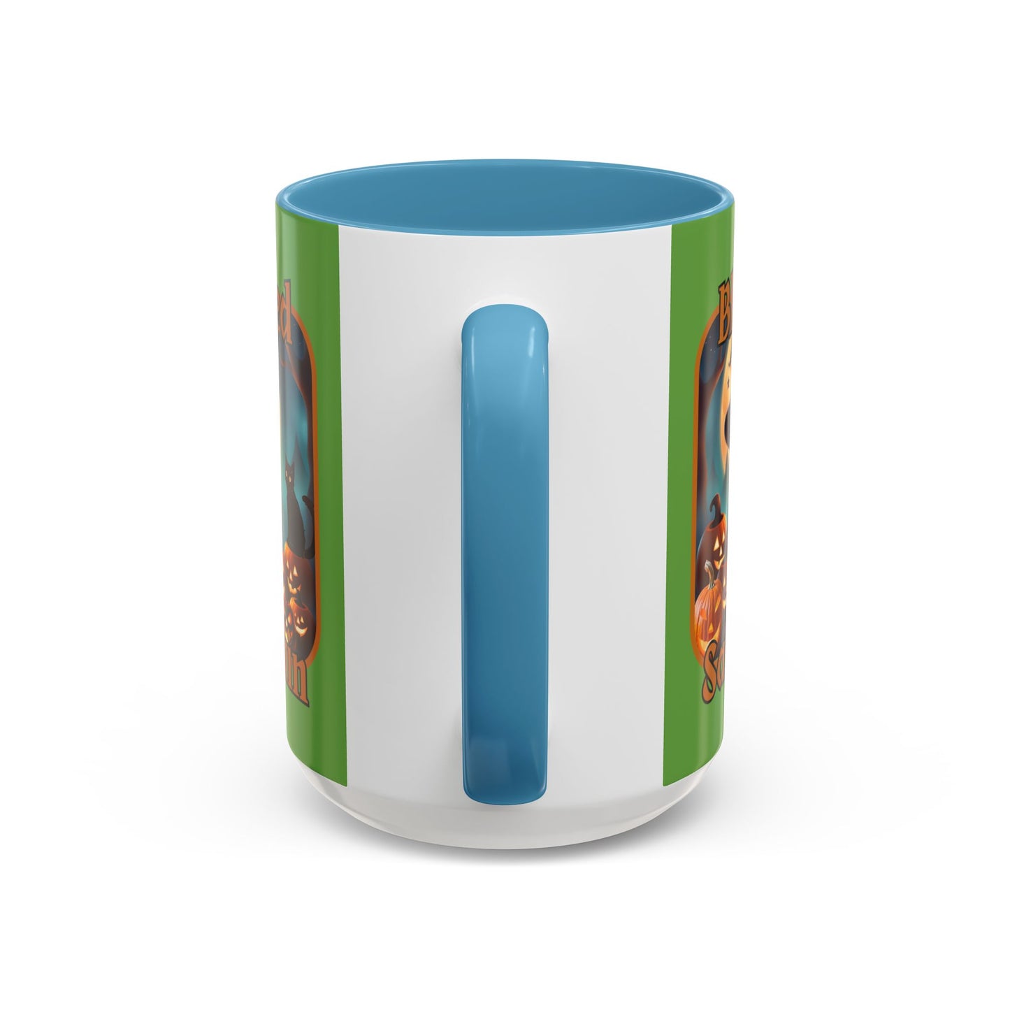 Blessed Samhain Cute Witch Orange font Green Accent Mug by CreepyCrafts.boo