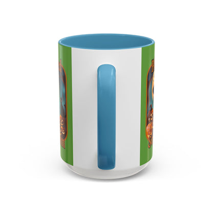 Blessed Samhain Cute Witch Orange font Green Accent Mug by CreepyCrafts.boo