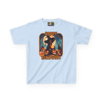 Happy Halloween Cute Witch Orange font Kids Heavy Cotton™ Tee by CreepyCrafts.boo