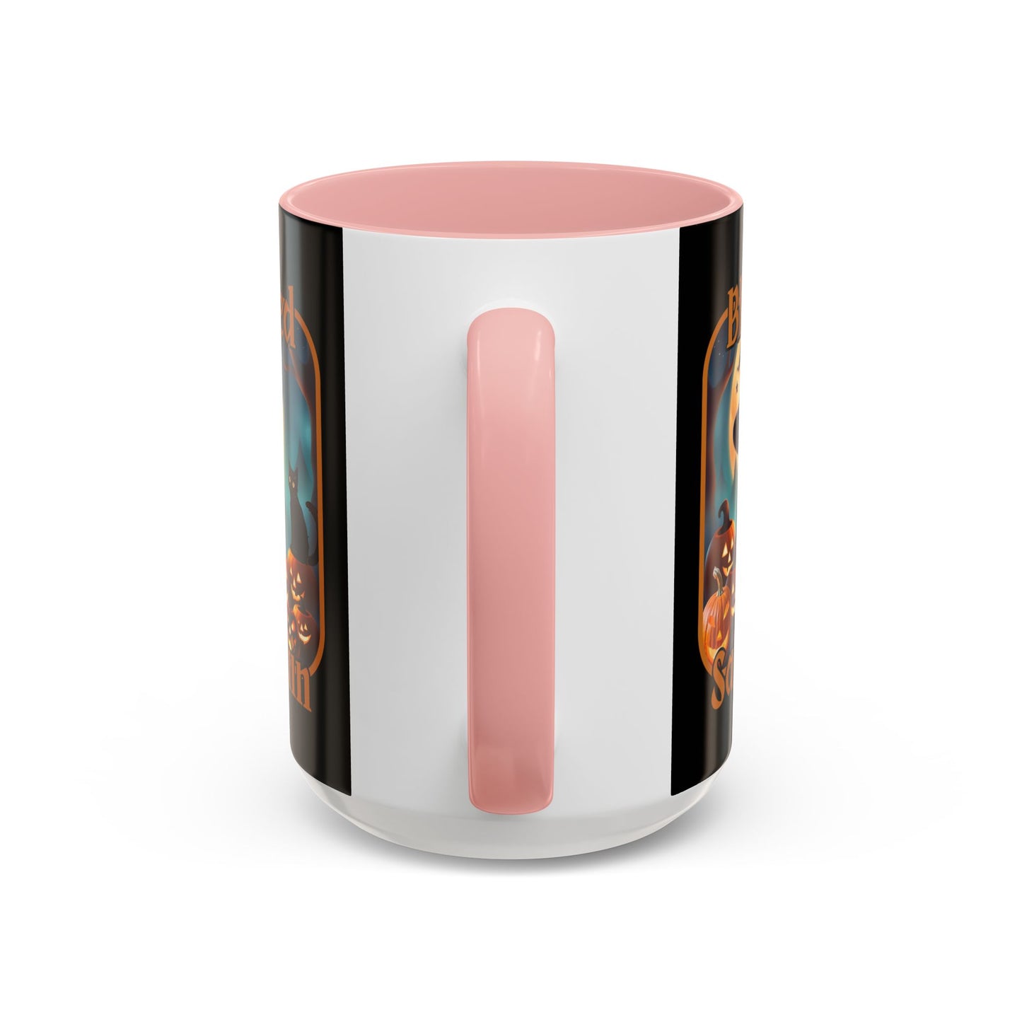 Blessed Samhain Cute Witch Orange font Black Accent Mug by CreepyCrafts.boo