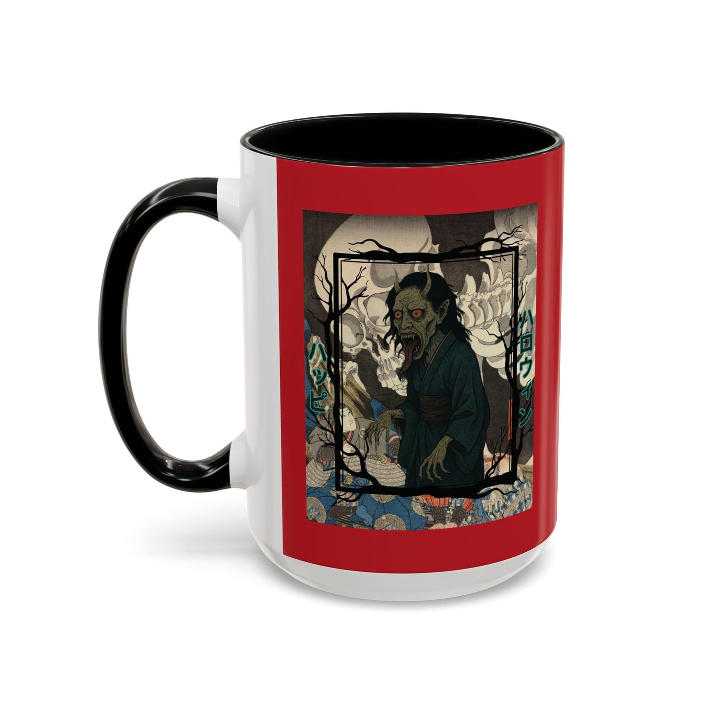 Yōkai Happy Halloween Red Accent Mug by CreepyCrafts.boo