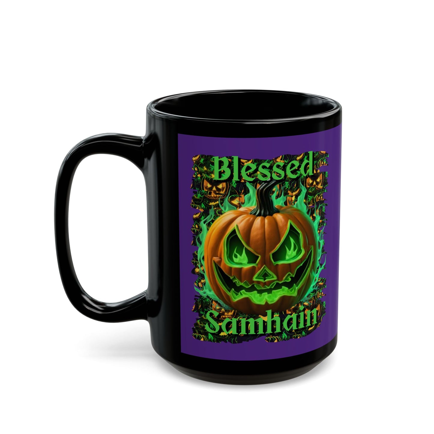 Blessed Samhain Green Jack Purple Mug by CreepyCrafts.boo