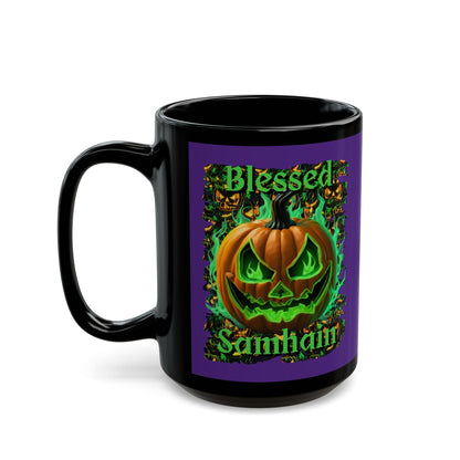 Blessed Samhain Green Jack Purple Mug by CreepyCrafts.boo