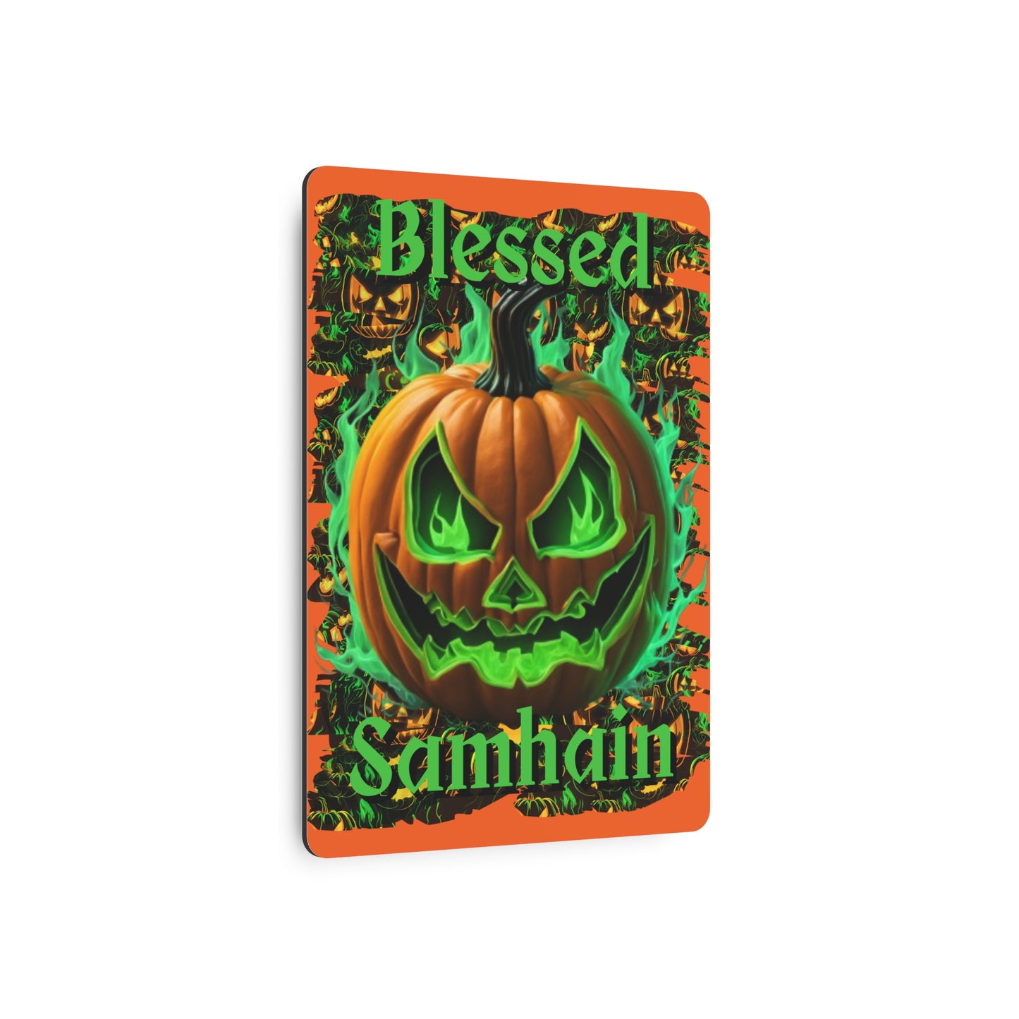 Blessed Samhain Green Jack Metal Art Sign by CreepyCrafts.boo