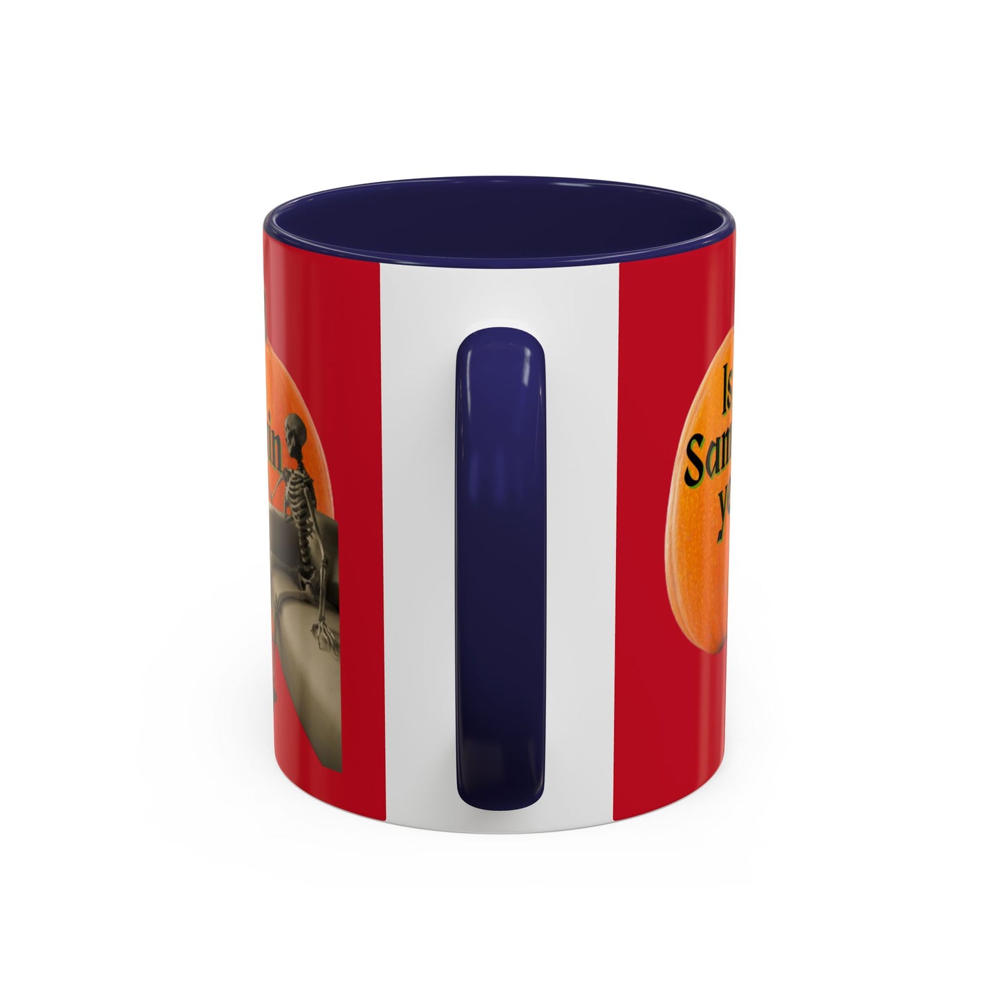 Is It Samhain Yet? Skeleton's Giant Pumpkin Red Accent Mug by CreepyCrafts.boo