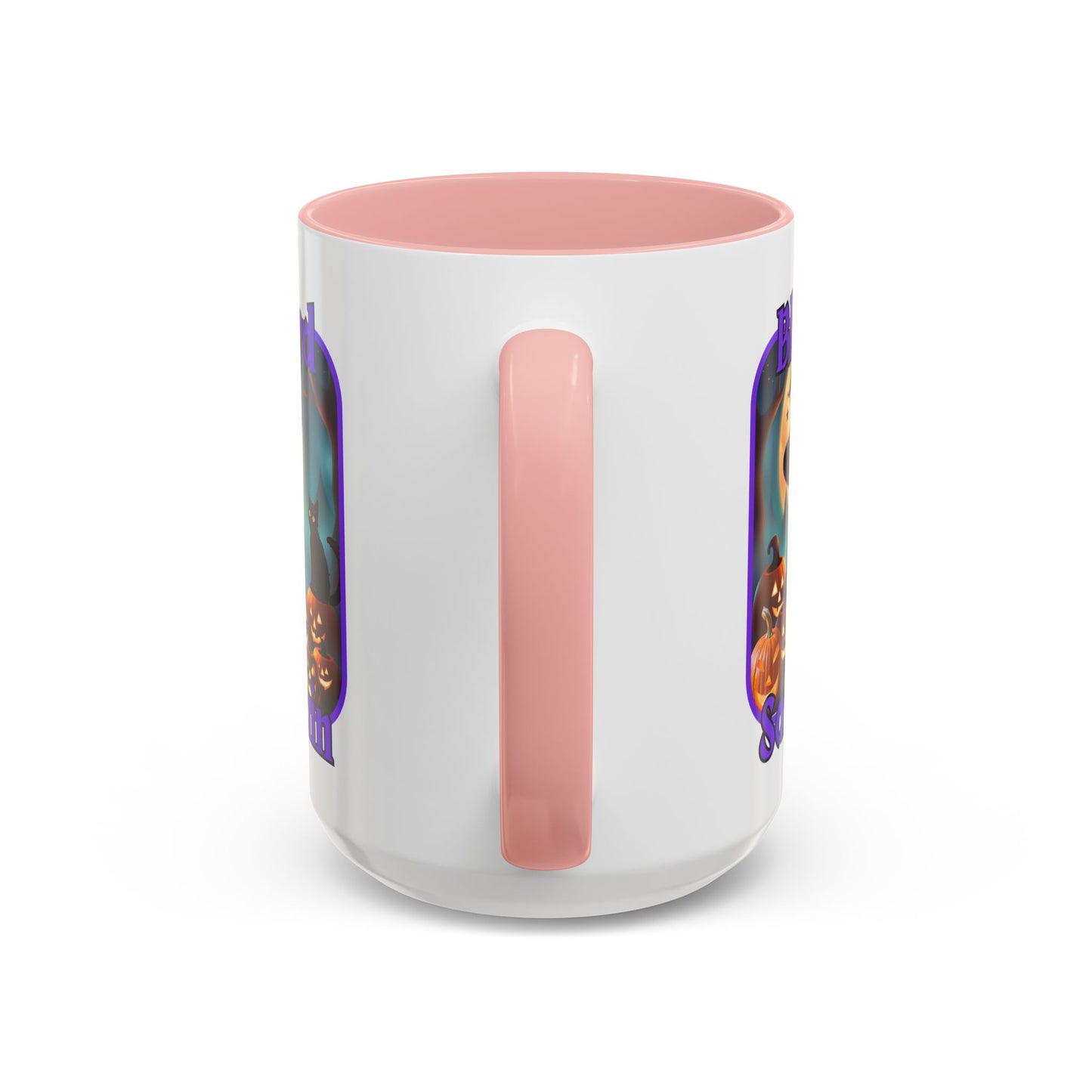 Blessed Samhain Cute Witch Purple font White Accent Mug by CreepyCrafts.boo
