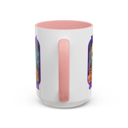 Blessed Samhain Cute Witch Purple font White Accent Mug by CreepyCrafts.boo
