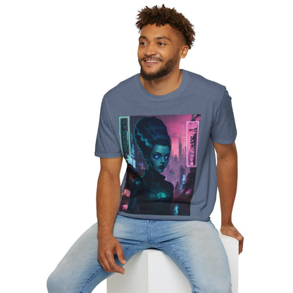 Neon Bride of Frankenstein Dark colors Unisex T-Shirt by CreepyCrafts.boo