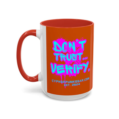 Don't Trust...Verify. Orange Accent Mug by cypherpunkgear.com