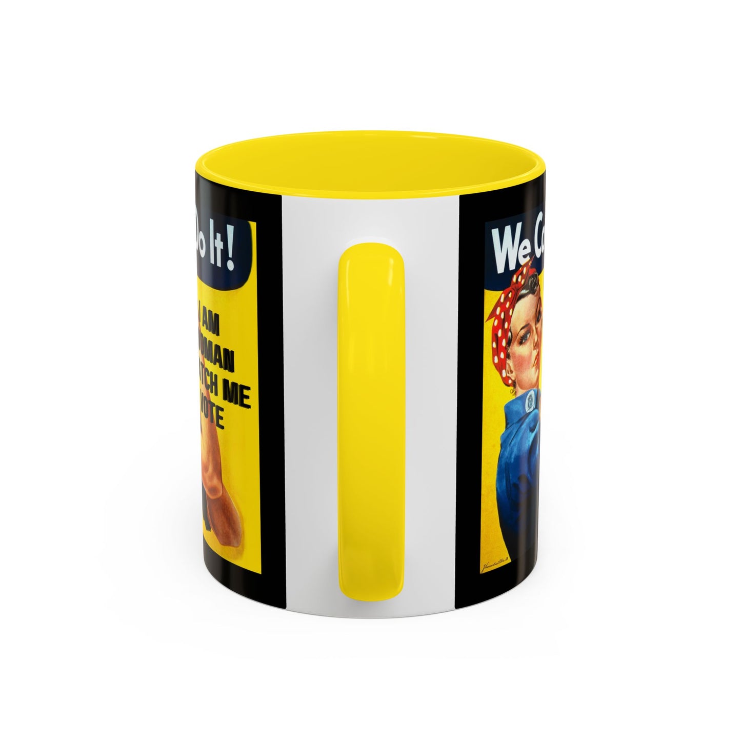 I Am Woman Watch Me Vote Rosie Black Accent Mug by cypherpunkgear.com