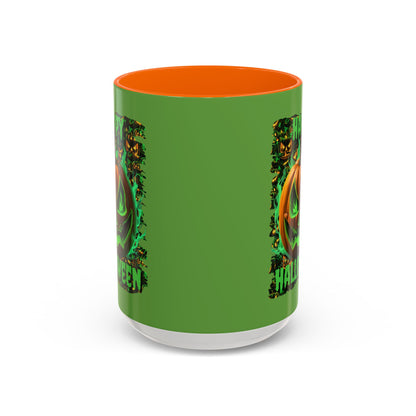 Happy Halloween Green Jack Green Accent Mug by CreepyCrafts.boo