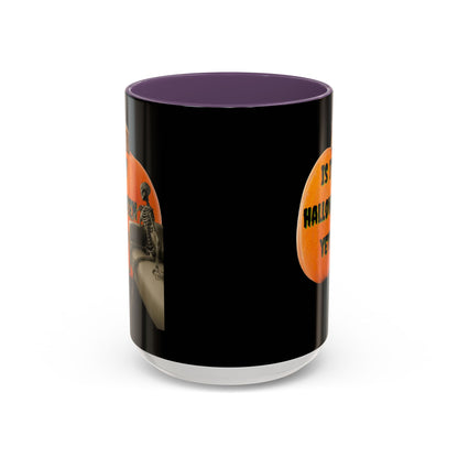 Is it Halloween yet? Skeleton's Giant Pumpkin Black Accent Mug by CreepyCrafts.boo