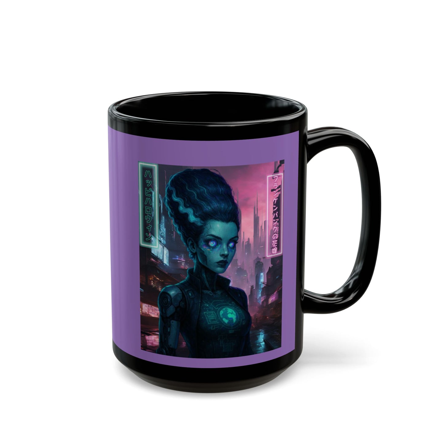 Neon Bride of Frankenstein Purple Mug by CreepyCrafts.boo