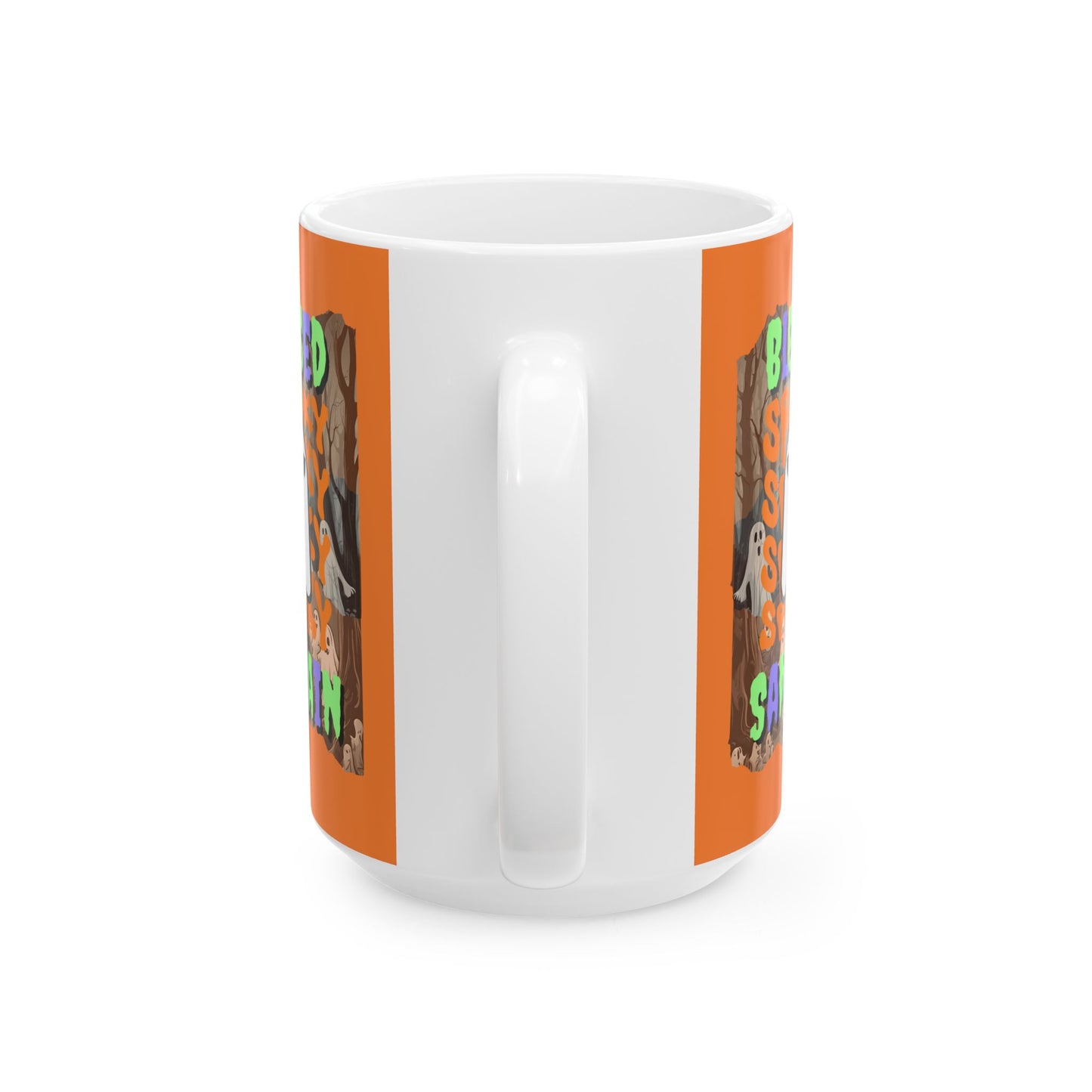 Spooky Blessed Samhain Ghost Mixed font Orange Mug by CreepyCrafts.boo