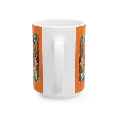 Spooky Blessed Samhain Ghost Mixed font Orange Mug by CreepyCrafts.boo
